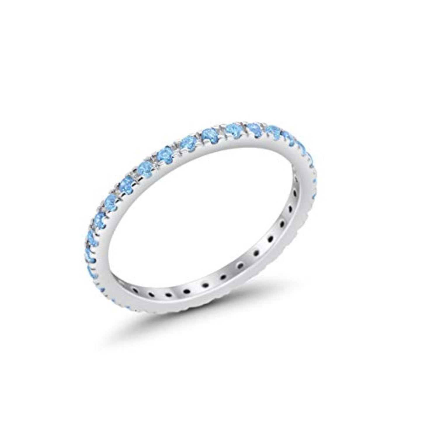 Full Eternity Stackable Band Round Simulated Aquamarine CZ Ring