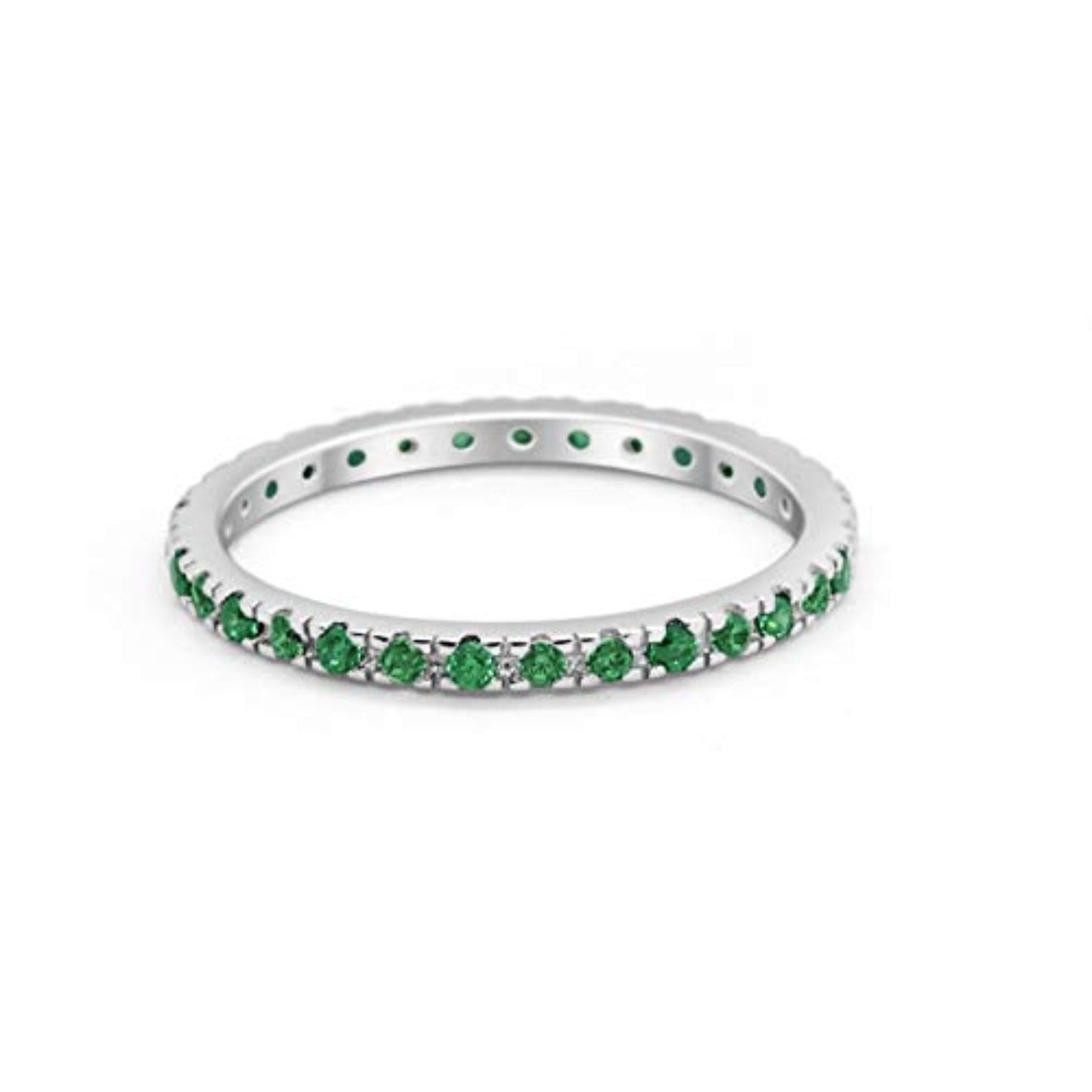 Full Eternity Stackable Band Round Simulated Green Emerald CZ Ring