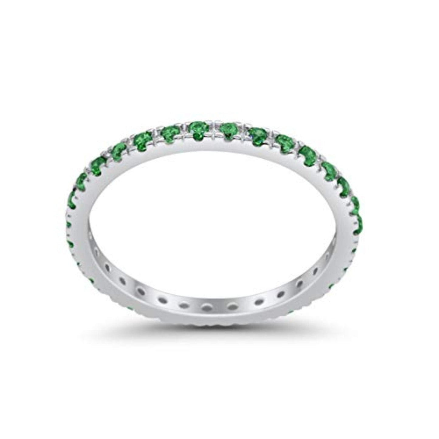 Full Eternity Stackable Band Round Simulated Green Emerald CZ Ring