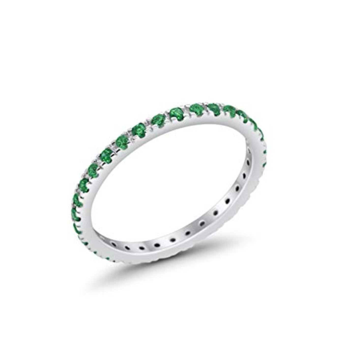 Full Eternity Stackable Band Round Simulated Green Emerald CZ Ring