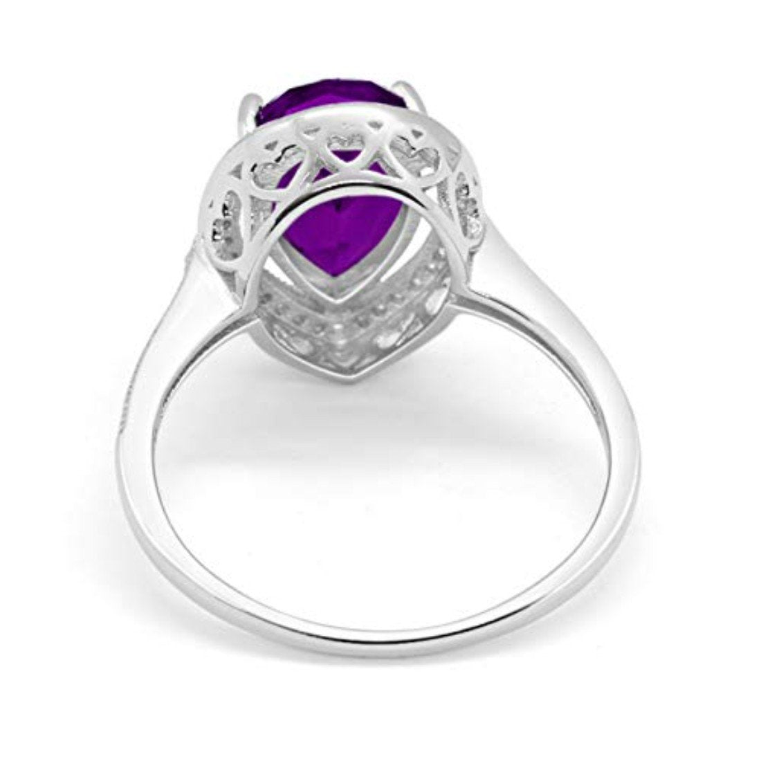 Halo Teardrop Pear Shape Simulated Amethyst CZ Ring