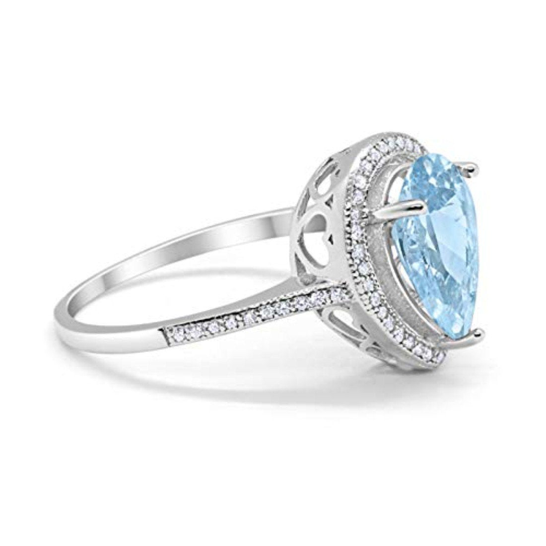 Halo Teardrop Pear Shape Aquamarine CZ Ring