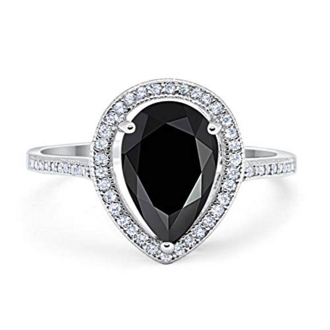 Halo Teardrop Pear Shape Simulated Black CZ Ring