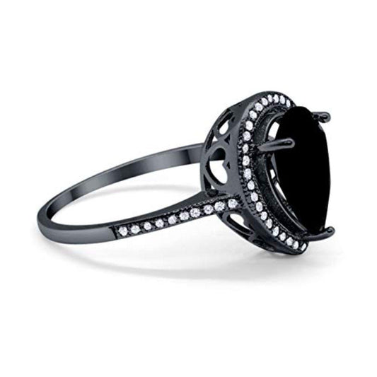 Halo Teardrop Pear Shape Simulated Black CZ Ring