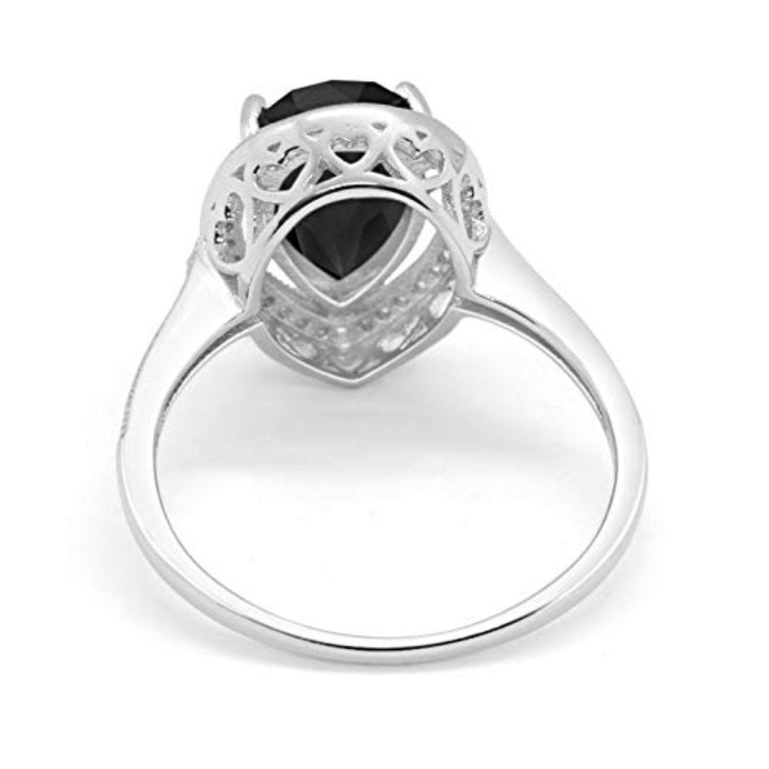 Halo Teardrop Pear Shape Simulated Black CZ Ring