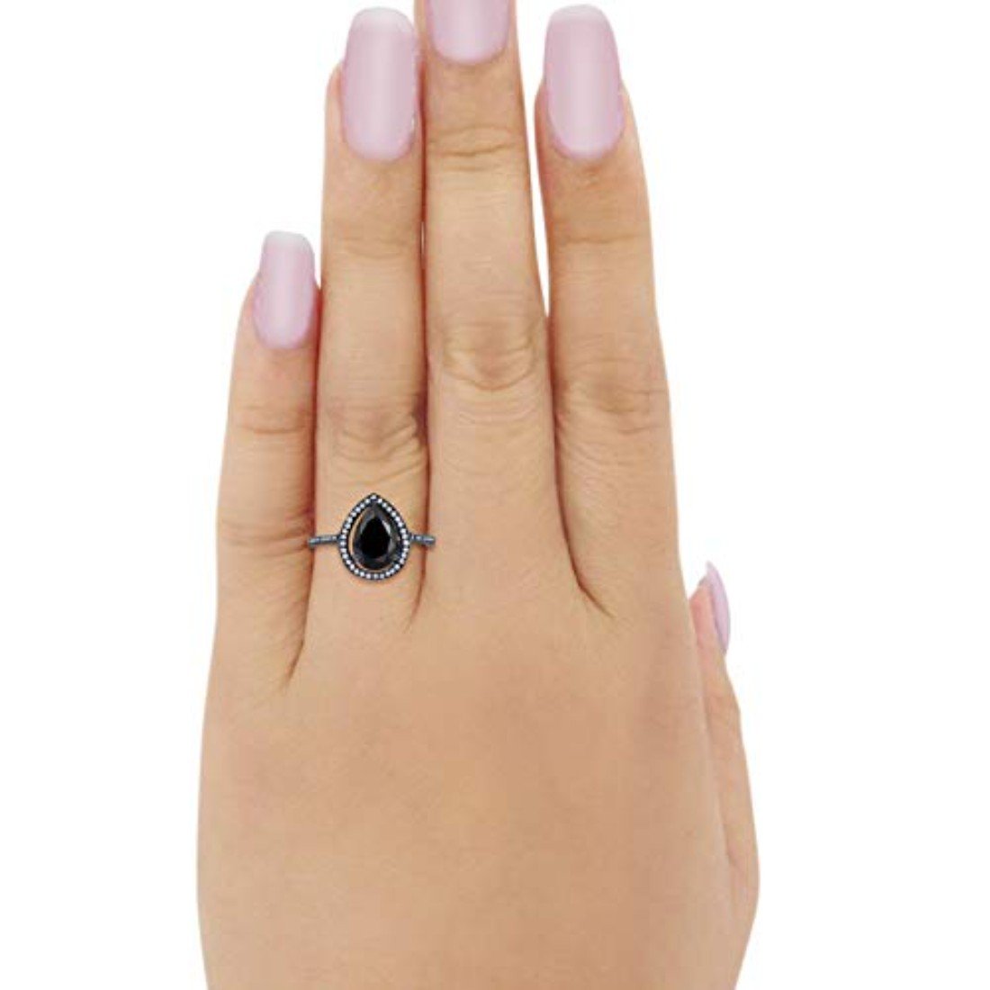 Halo Teardrop Pear Shape Simulated Black CZ Ring