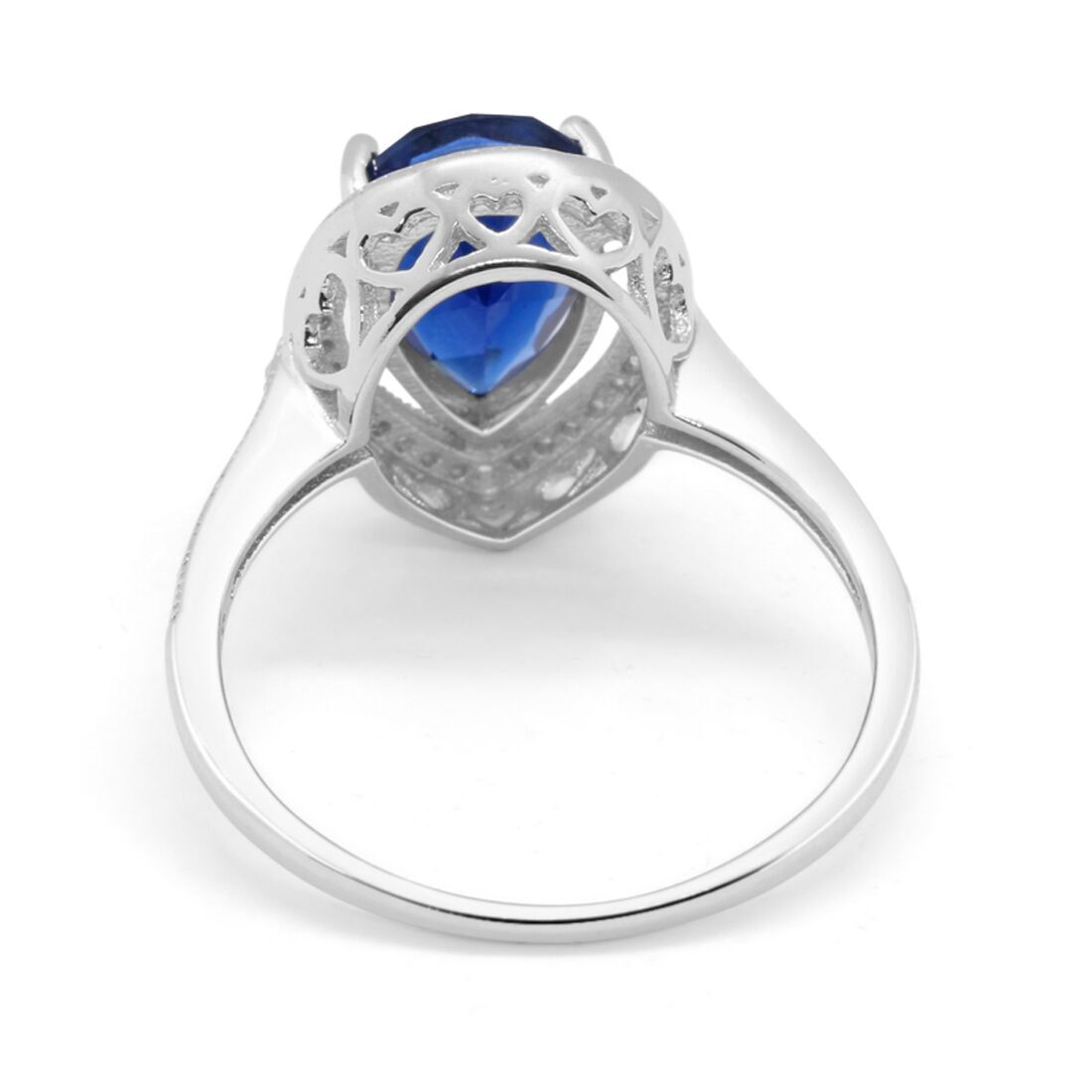 Halo Teardrop Pear Shape Blue Sapphire CZ Ring