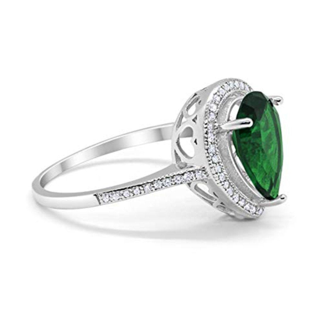 Halo Teardrop Pear Shape Simulated Green Emerald CZ Ring