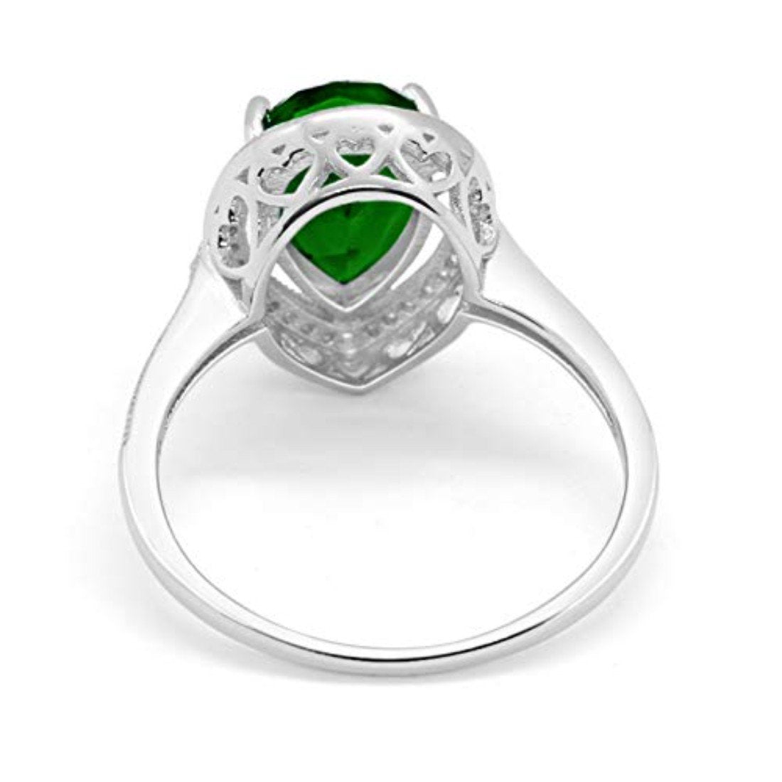 Halo Teardrop Pear Shape Simulated Green Emerald CZ Ring