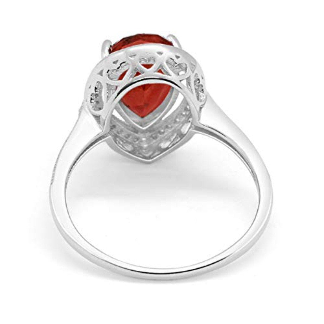 Halo Teardrop Pear Shape Simulated Garnet CZ Ring