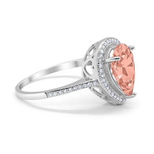 Halo Teardrop Pear Shape Morganite CZ Ring