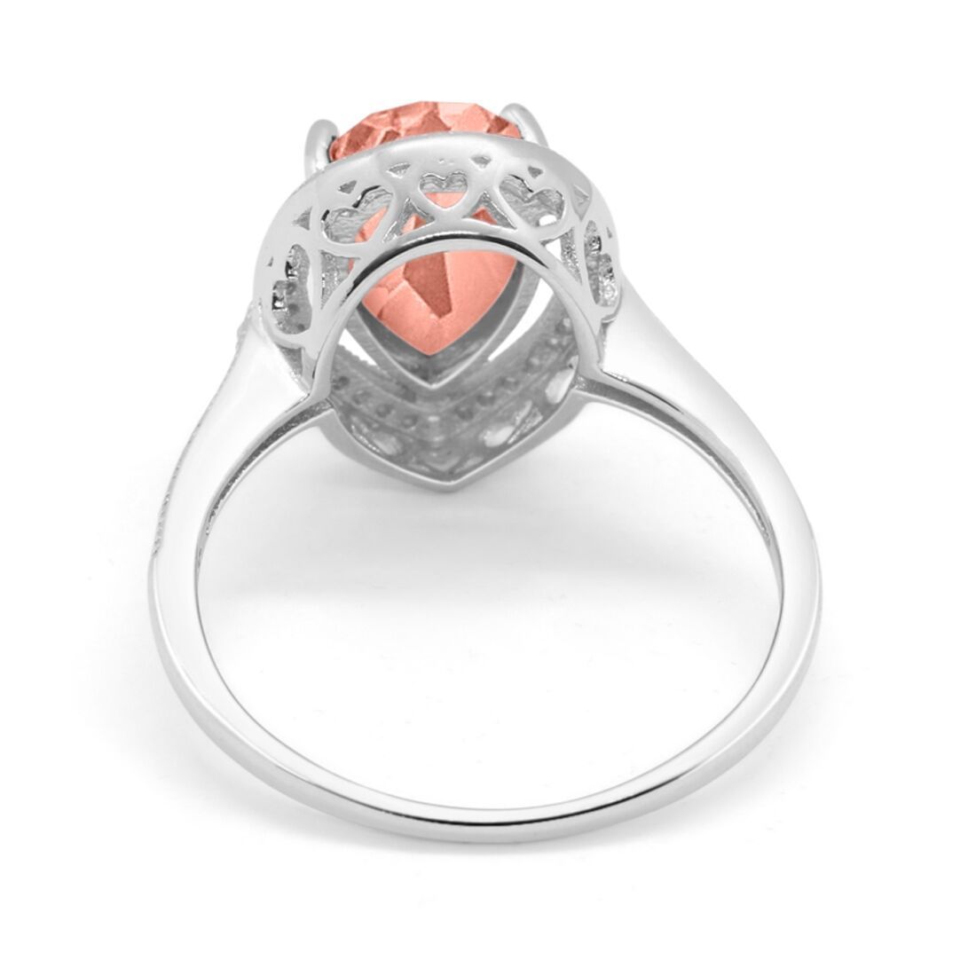 Halo Teardrop Pear Shape Simulated Morganite CZ Ring