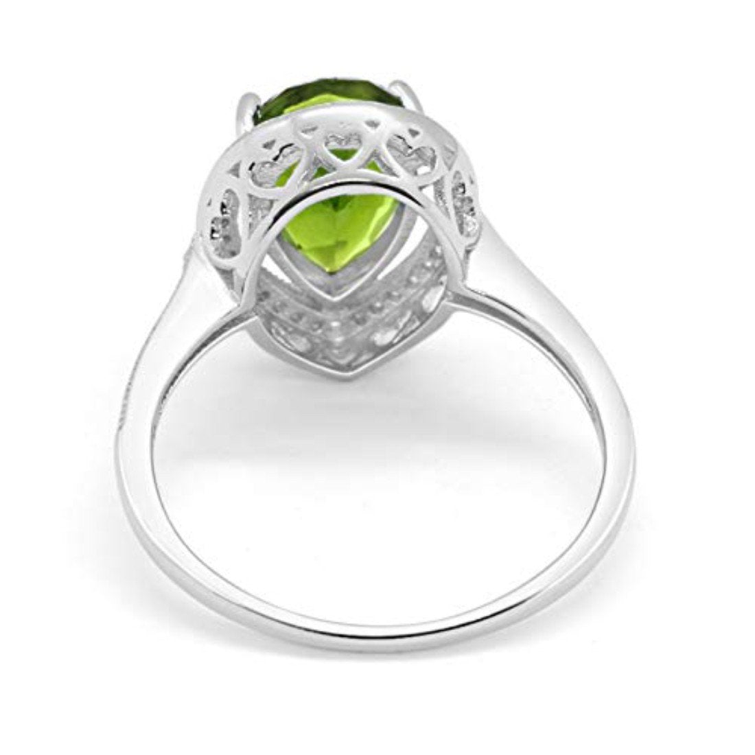 Halo Teardrop Pear Shape Simulated Peridot CZ Ring