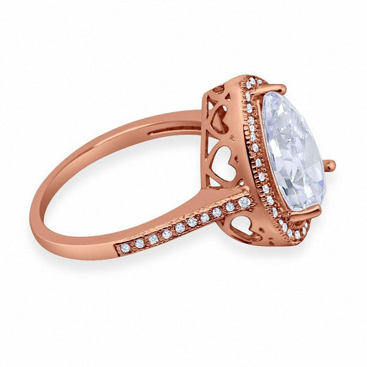 Halo Teardrop Pear Shape Rose Tone CZ Ring