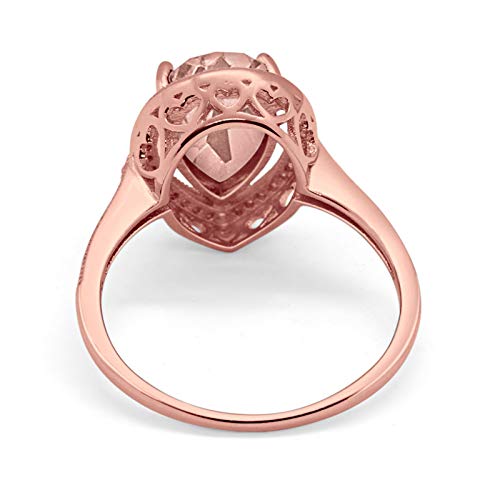 Halo Teardrop Pear Rose Tone, Simulated Morganite CZ Bridal Ring