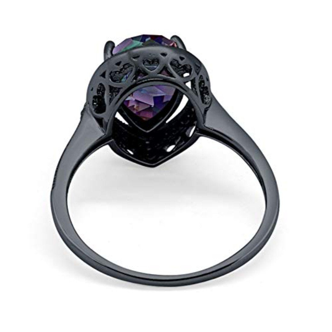 Halo Teardrop Pear Shape Black Tone Rainbow CZ Ring