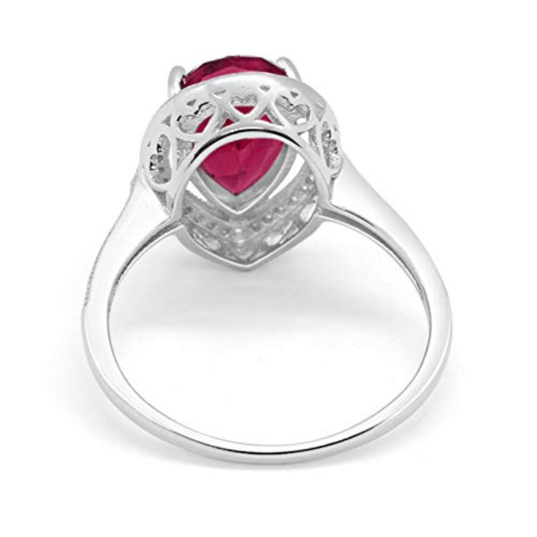 Halo Teardrop Pear Shape Simulated Ruby CZ Ring