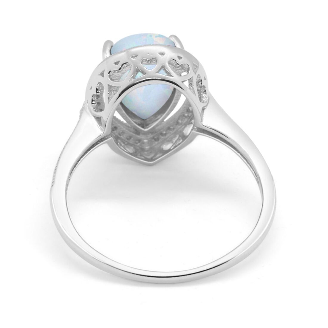 Halo Teardrop Pear Shape Lab Created White Opal Ring