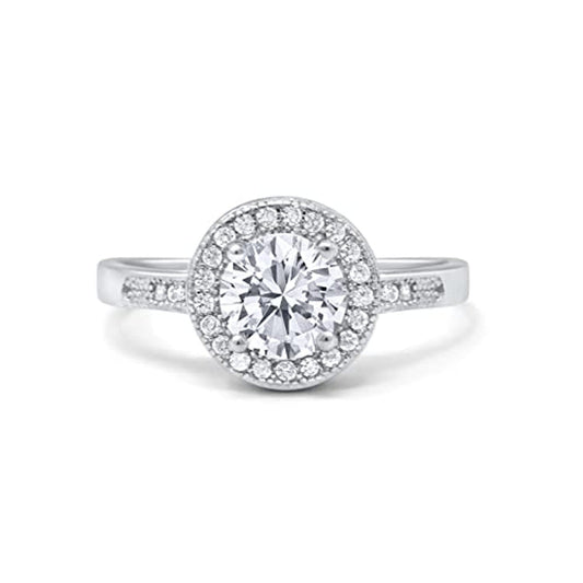 Halo Art Deco Wedding Engagement Ring Round Simulated Cubic Zirconia