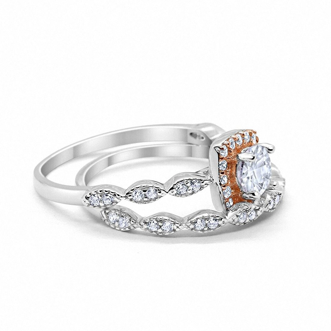 Art Deco Bridal Set Piece Ring Two Tone Round Simulated CZ