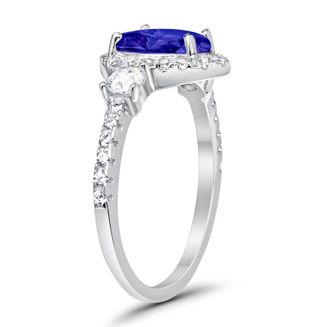 3-Stone Teardrop Ring Pear Simulated Blue Sapphire CZ