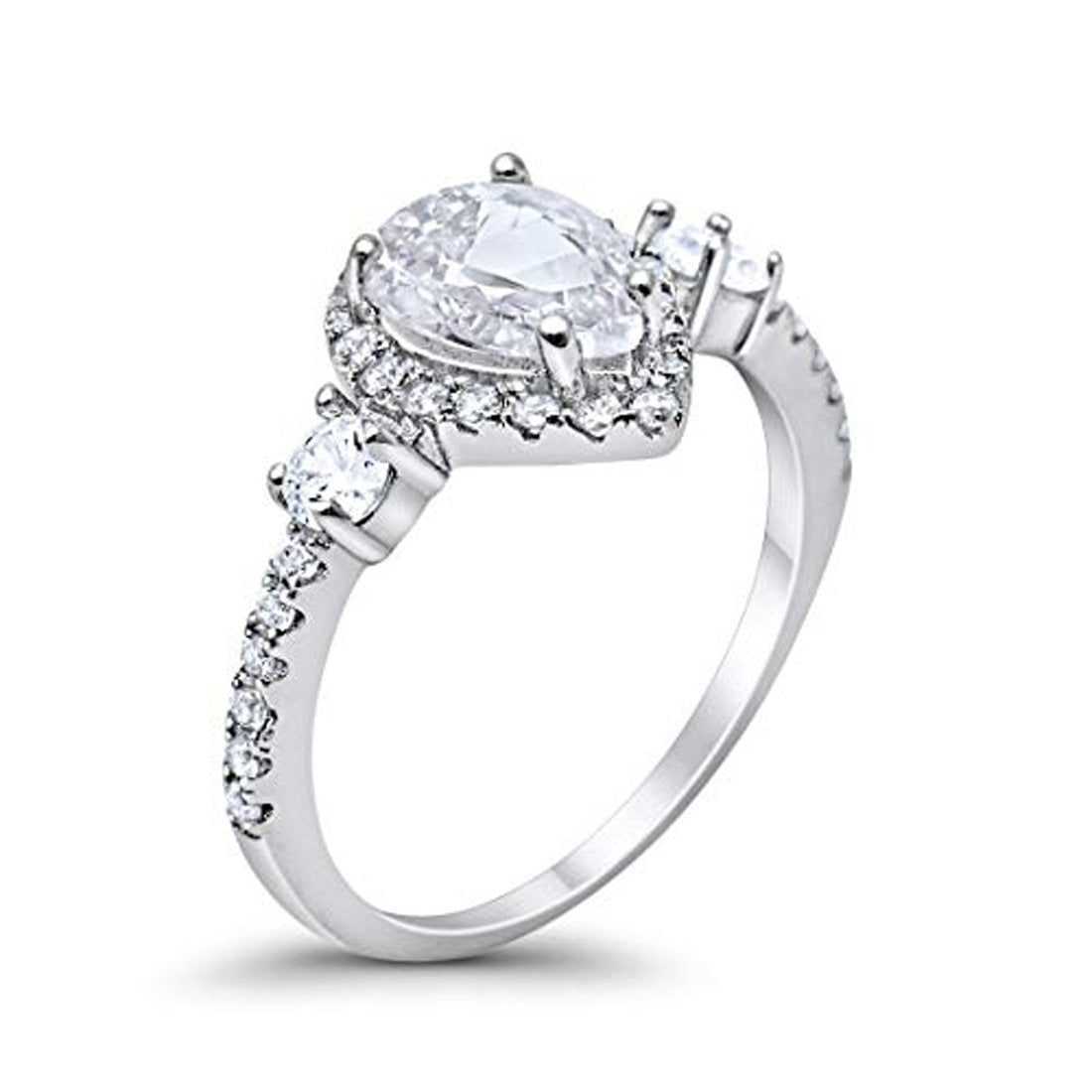 3-Stone Halo Teardrop Fashion Ring Simulated Cubic Zirconia