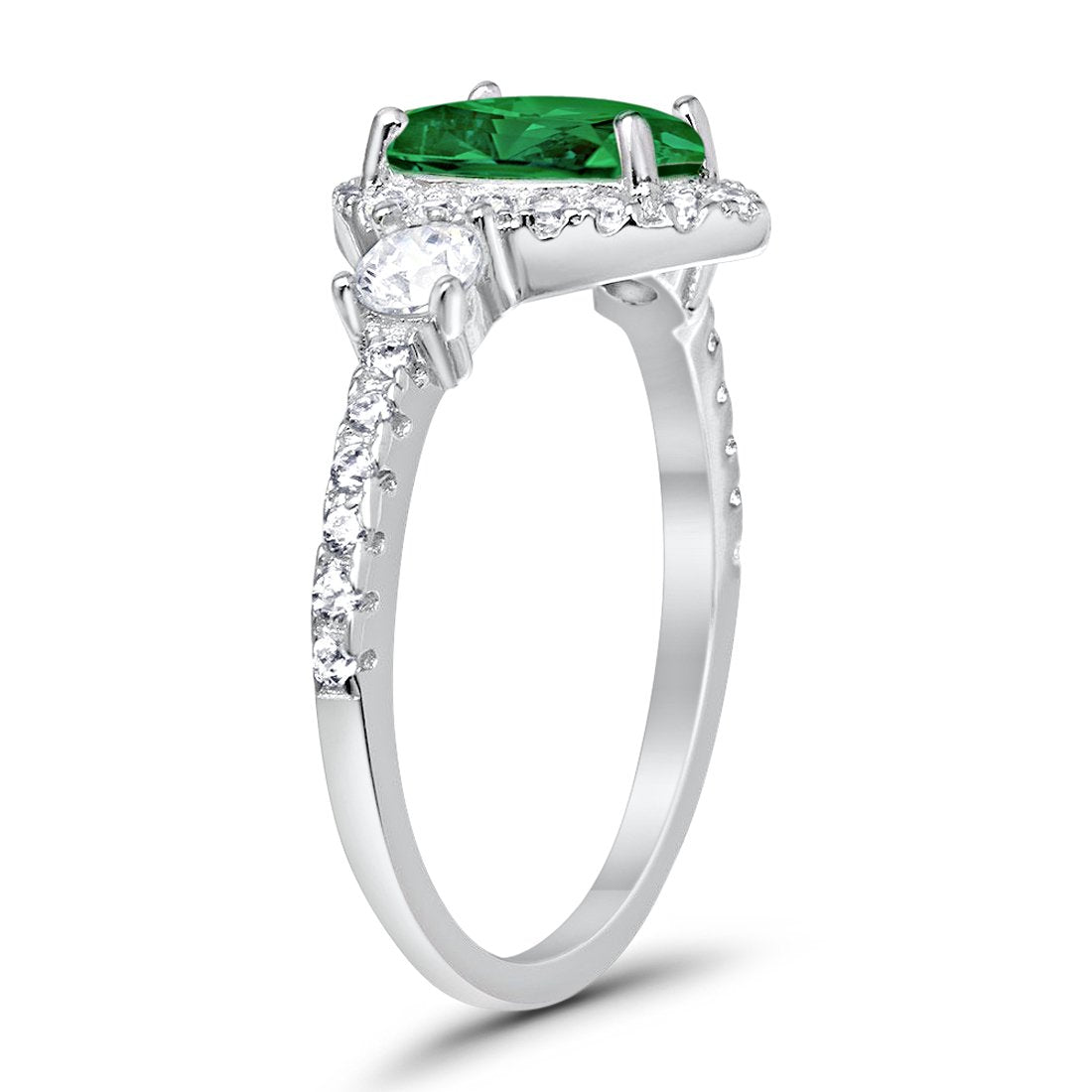 3-Stone Teardrop Ring Pear Simulated Green Emerald CZ