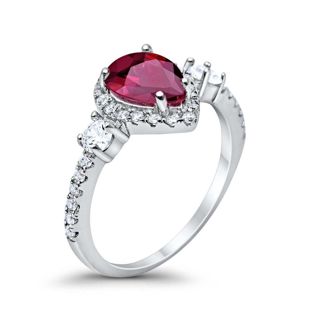 3-Stone Teardrop Ring Pear Simulated Ruby CZ