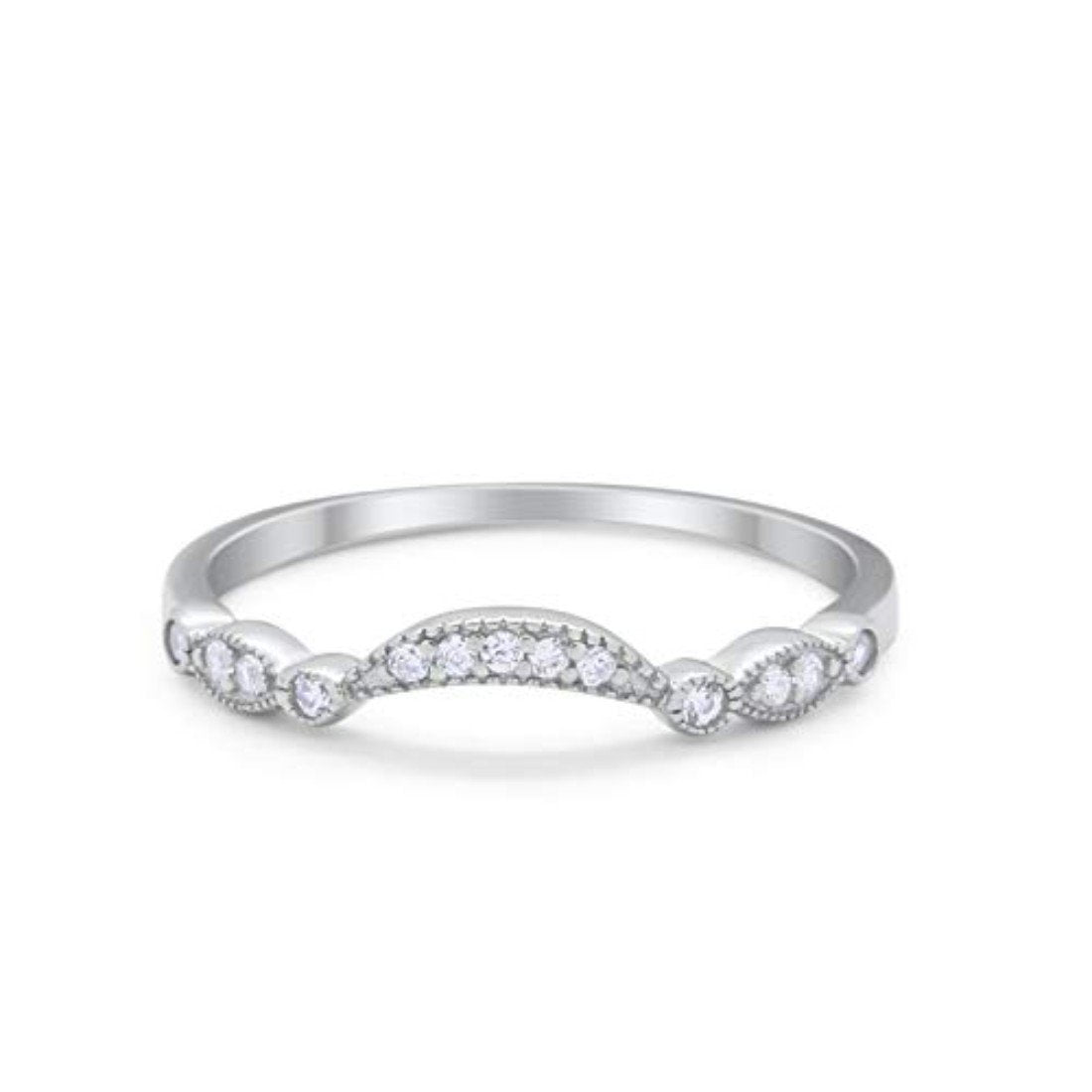 Art Deco Curved Wedding Band Eternity Ring Simulated CZ