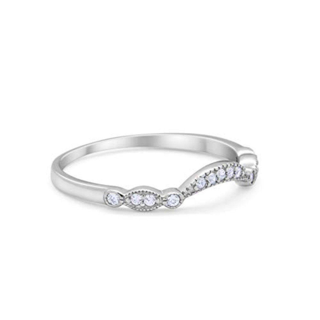 Art Deco Curved Wedding Band Eternity Ring Simulated CZ