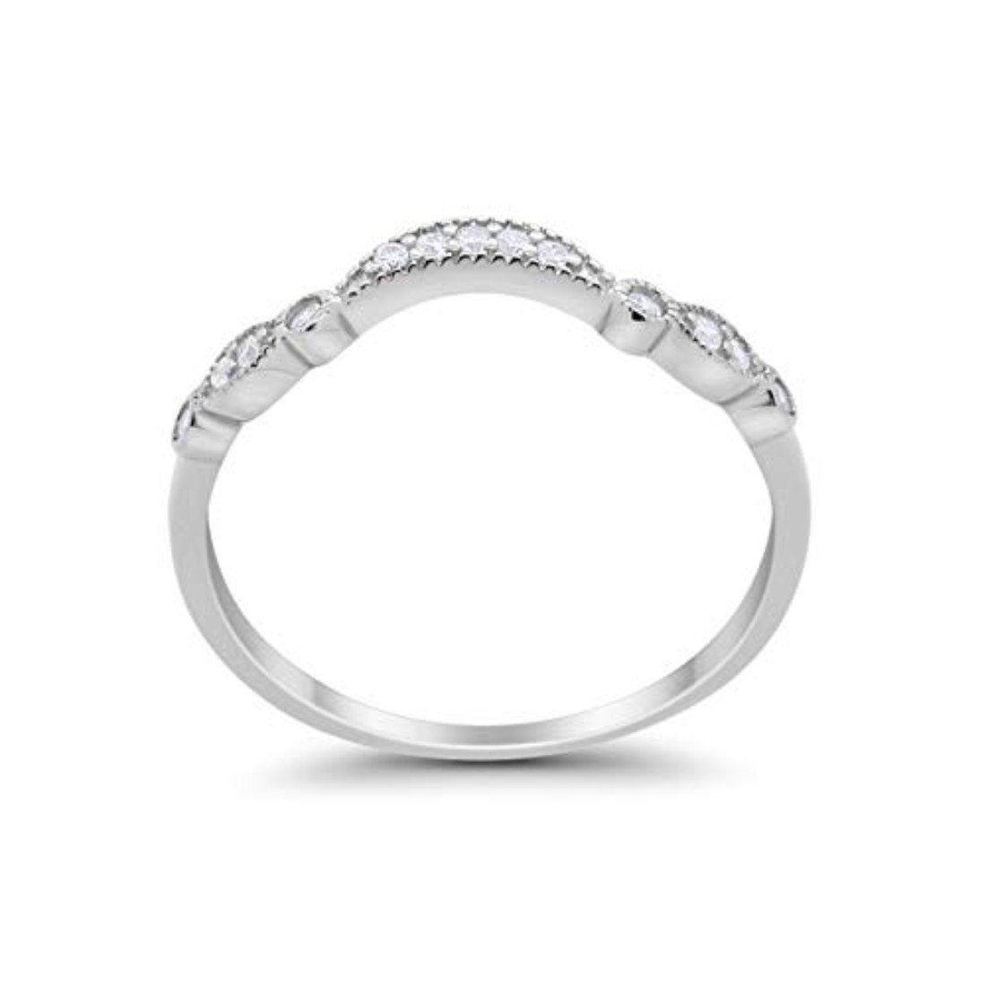 Art Deco Curved Wedding Band Eternity Ring Simulated CZ