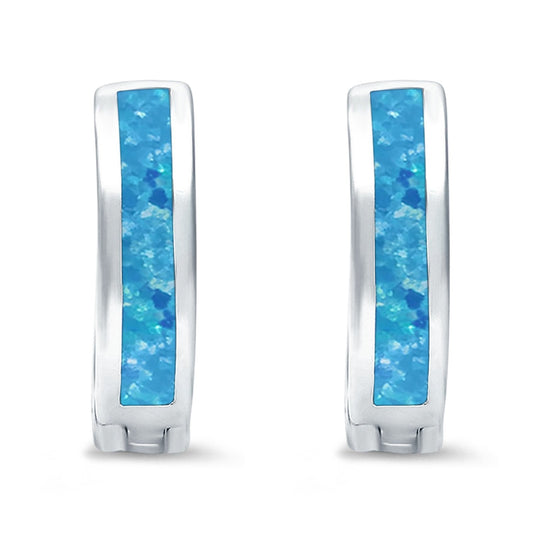 Lab Created Blue Opal Hoop Huggie Earrings