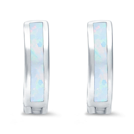 Lab Created White Opal Hoop Huggie Earrings