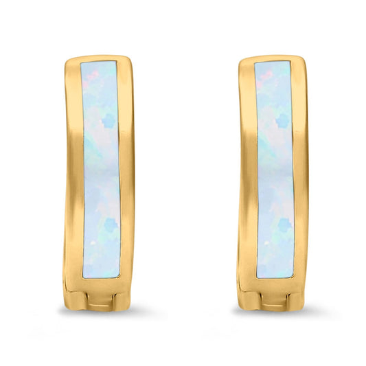 Yellow Tone, Lab Created White Opal Hoop Huggie Earrings