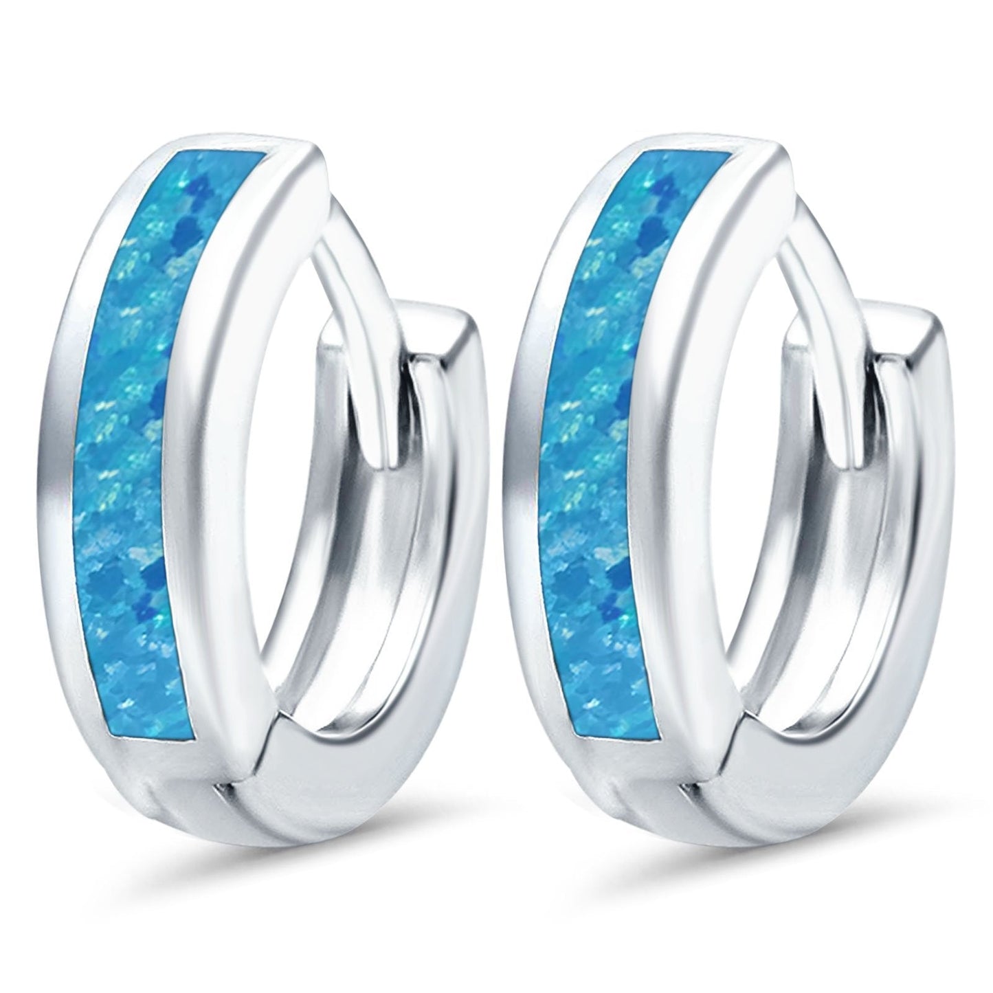 Lab Created Blue Opal Hoop Huggie Earrings