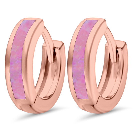 Rose Tone, Lab Created Pink Opal Hoop Huggie Earrings