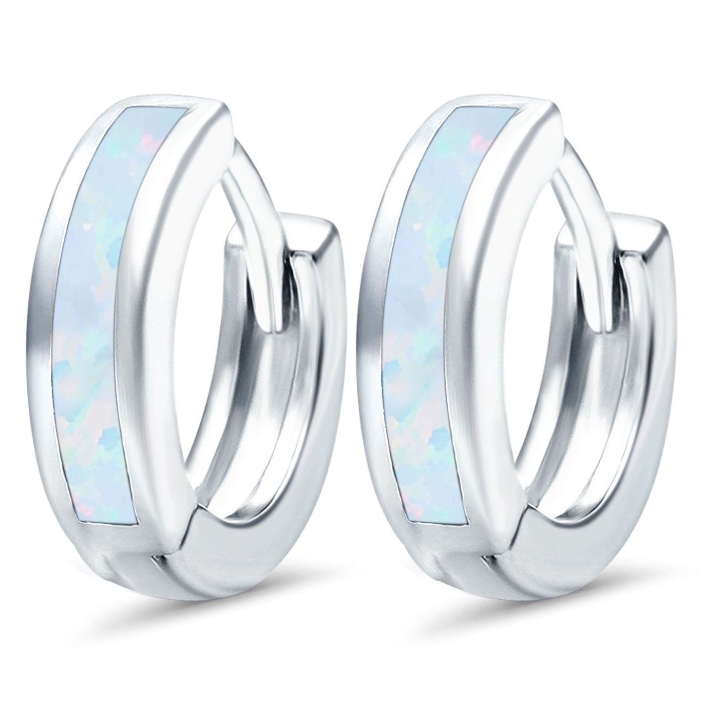 Lab Created White Opal Hoop Huggie Earrings