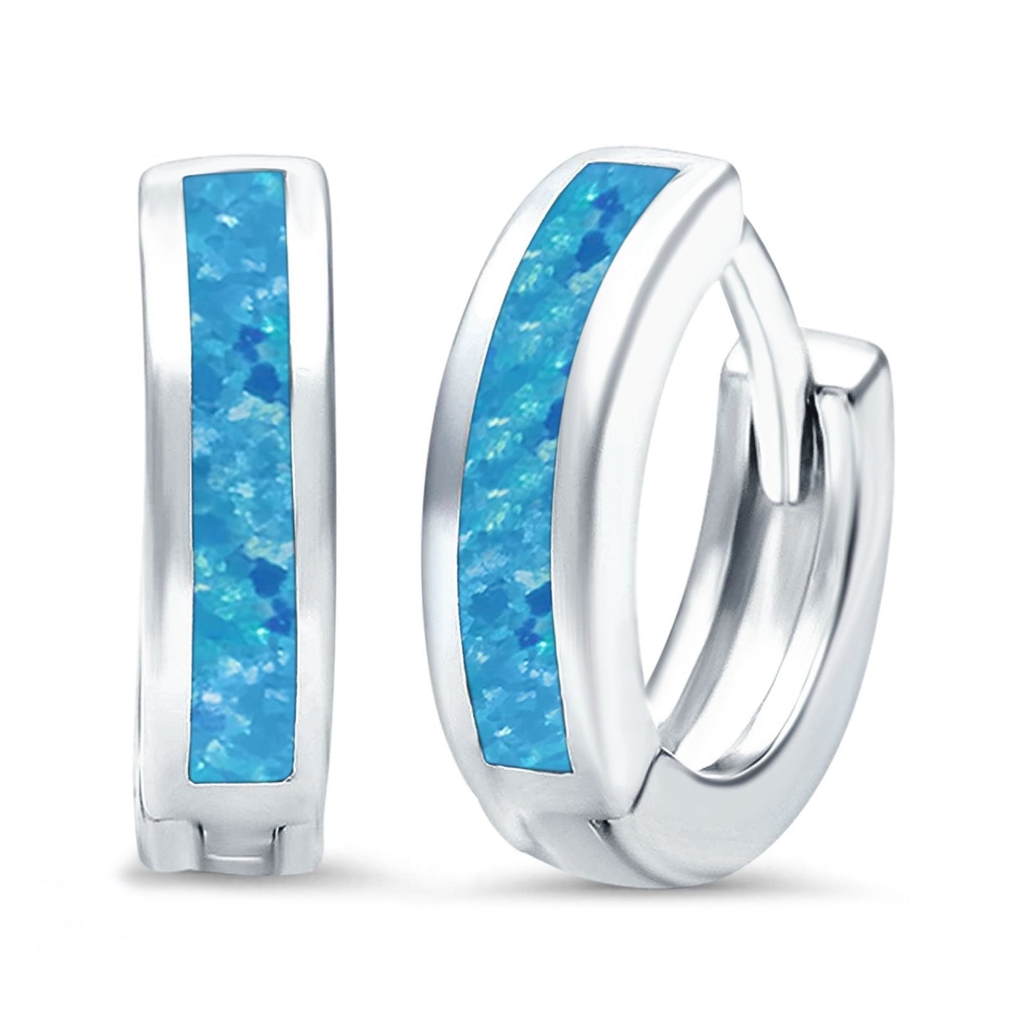 Lab Created Blue Opal Hoop Huggie Earrings