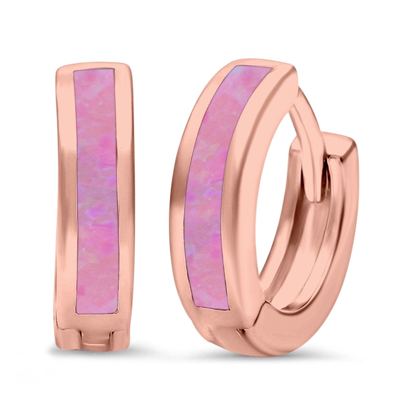 Rose Tone, Lab Created Pink Opal Hoop Huggie Earrings