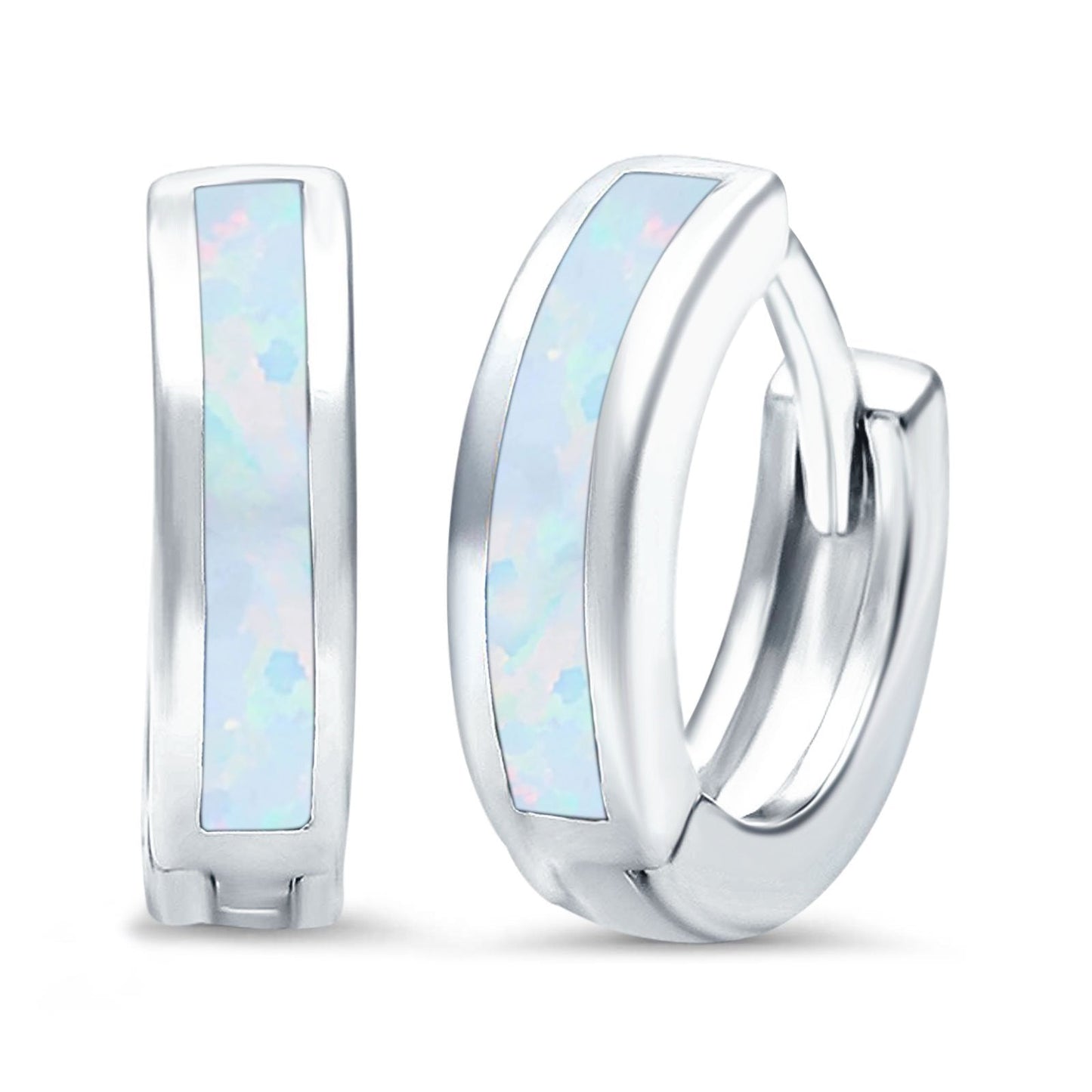 Lab Created White Opal Hoop Huggie Earrings