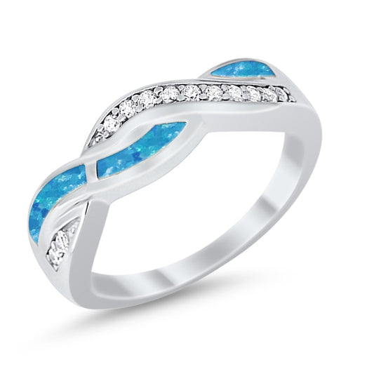 Half Eternity Weave Knot Lab Created Blue Opal Crisscross Ring