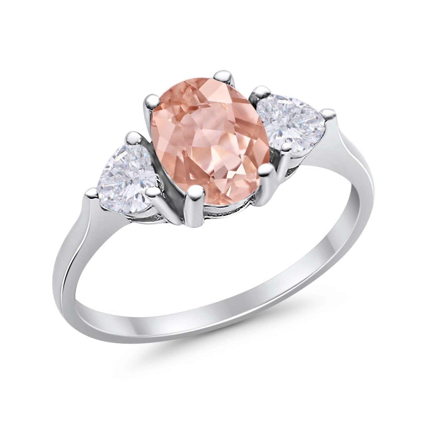 Fashion Promise Ring 3-Stone Oval Simulated Morganite CZ