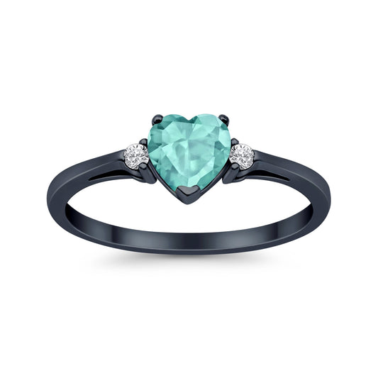 Heart Promise Black Tone, Simulated Paraiba Tourmaline CZ Wedding Ring