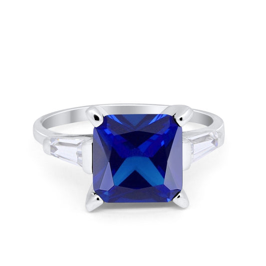 Princess Cut Baguette Simulated Blue Sapphire CZ Wedding Ring