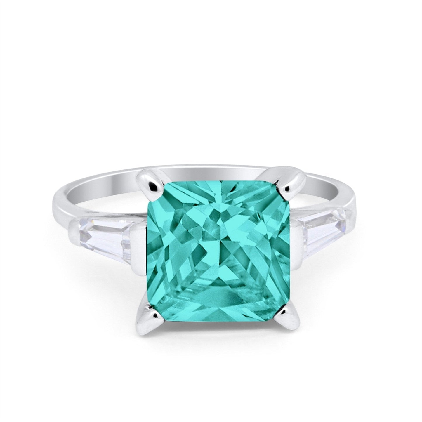 Princess Cut Baguette Paraiba Tourmaline CZ Wedding Ring