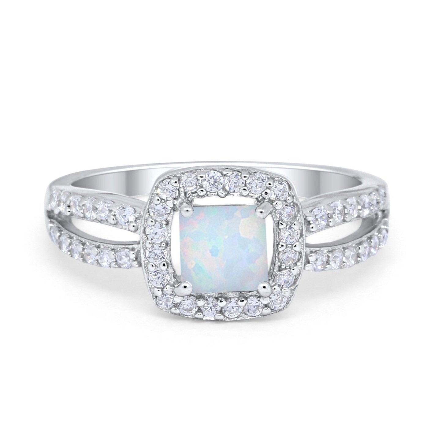 Dazzling Split Shank Engagement Ring Lab Created White Opal