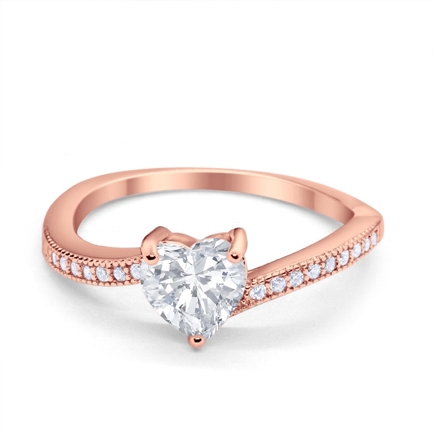 Heart Promise Ring Rose Tone, Simulated Cubic Zirconia