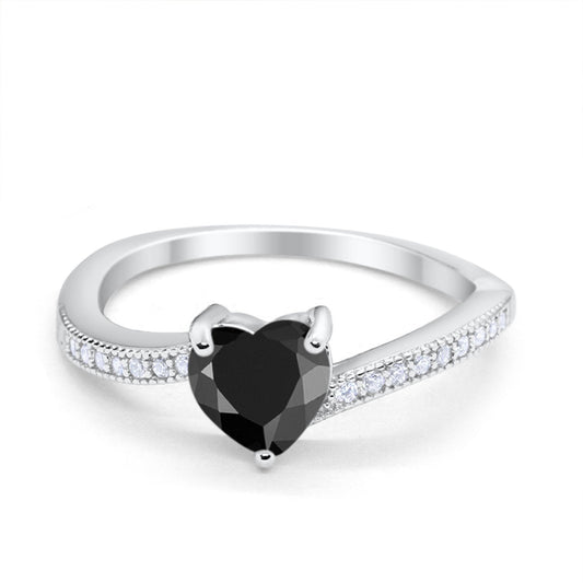 Heart Promise Ring Simulated Black CZ