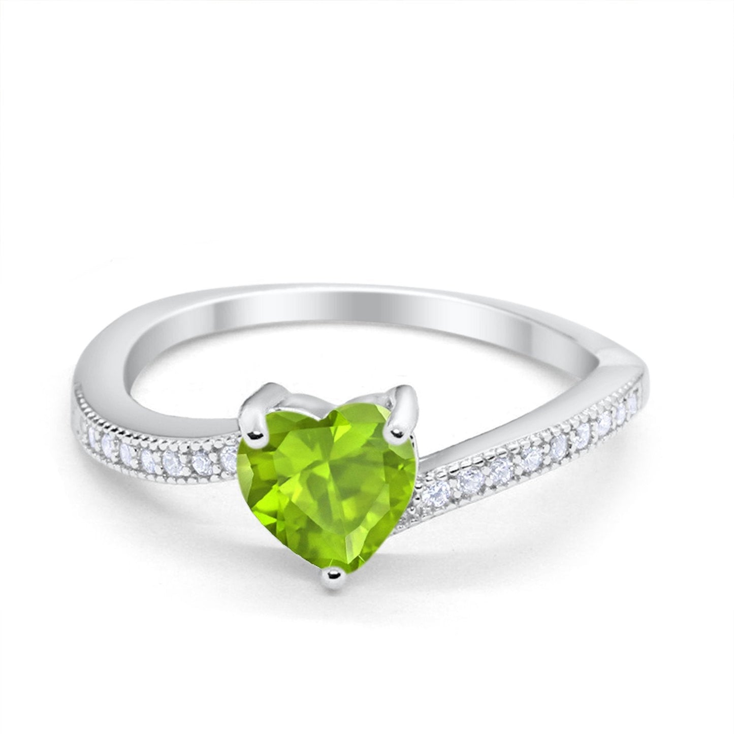 Heart Promise Ring Round Simulated Peridot CZ