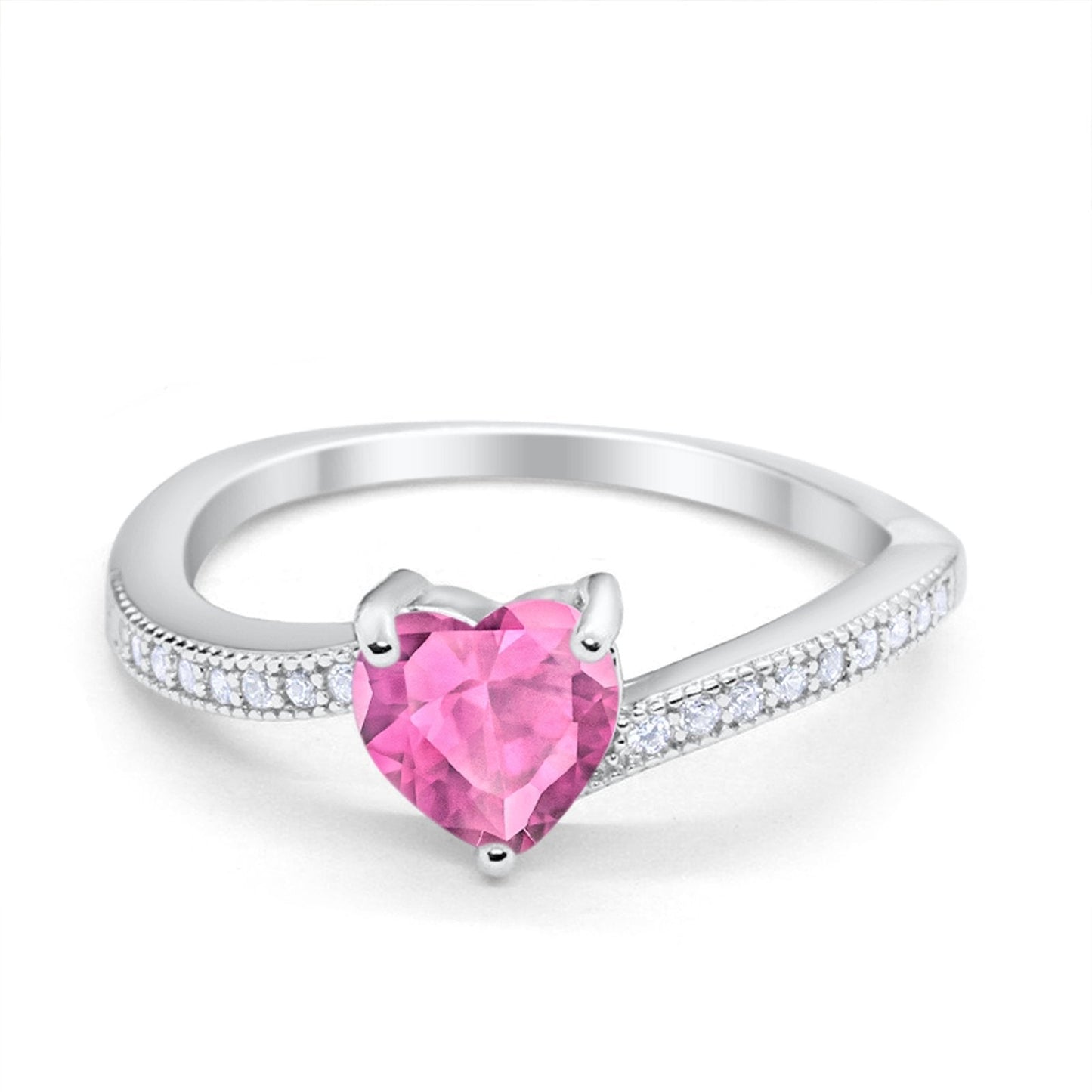 Heart Promise Ring Simulated Pink CZ